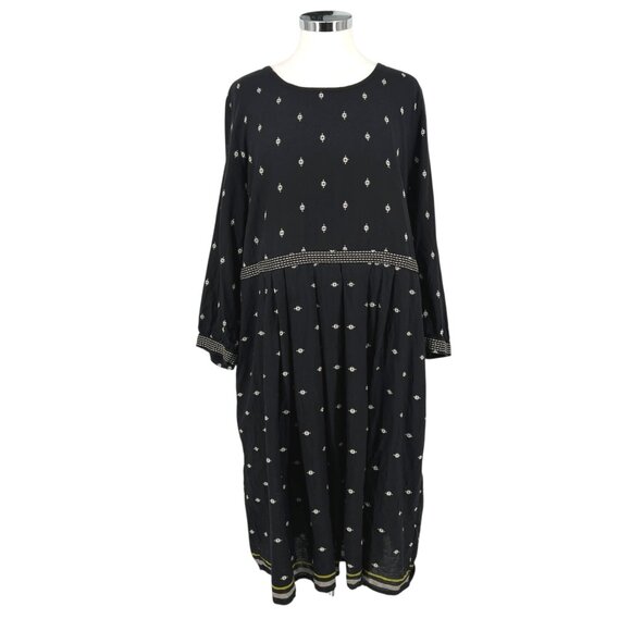 Gudrun Sjoden Embroidered Organic Cotton Dress Black A-Line Size XL - Picture 1 of 14
